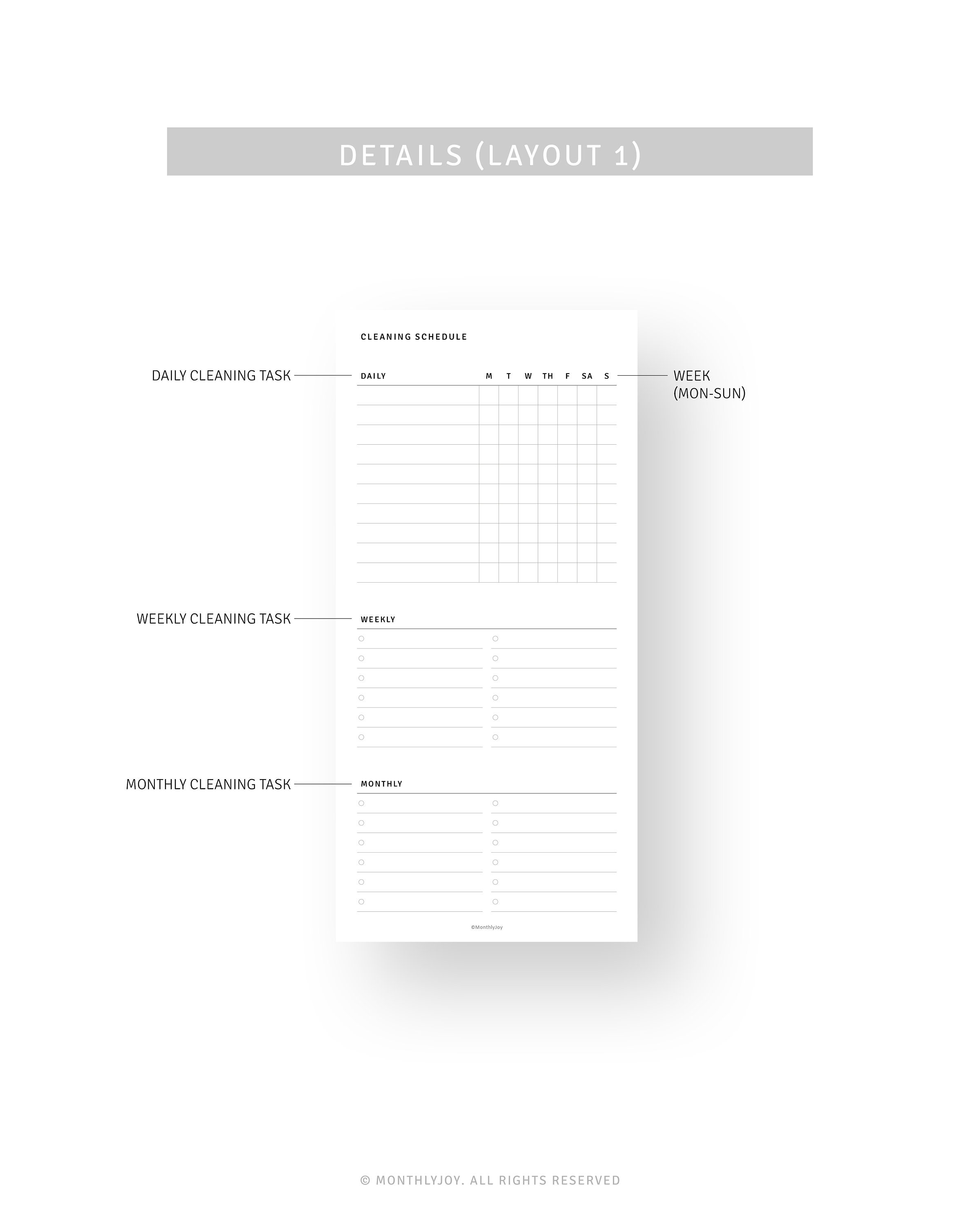 Weekly Cleaning Schedule Planner Printable Hobonichi Weeks Inserts ...