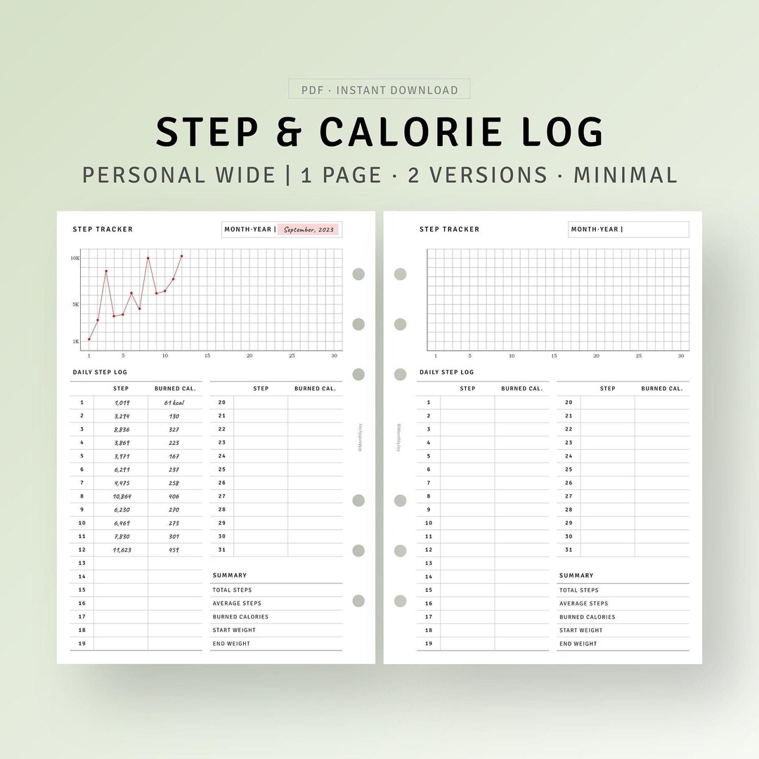 Walking Log Journal Printable Personal Wide Inserts, Step Log Tracker ...