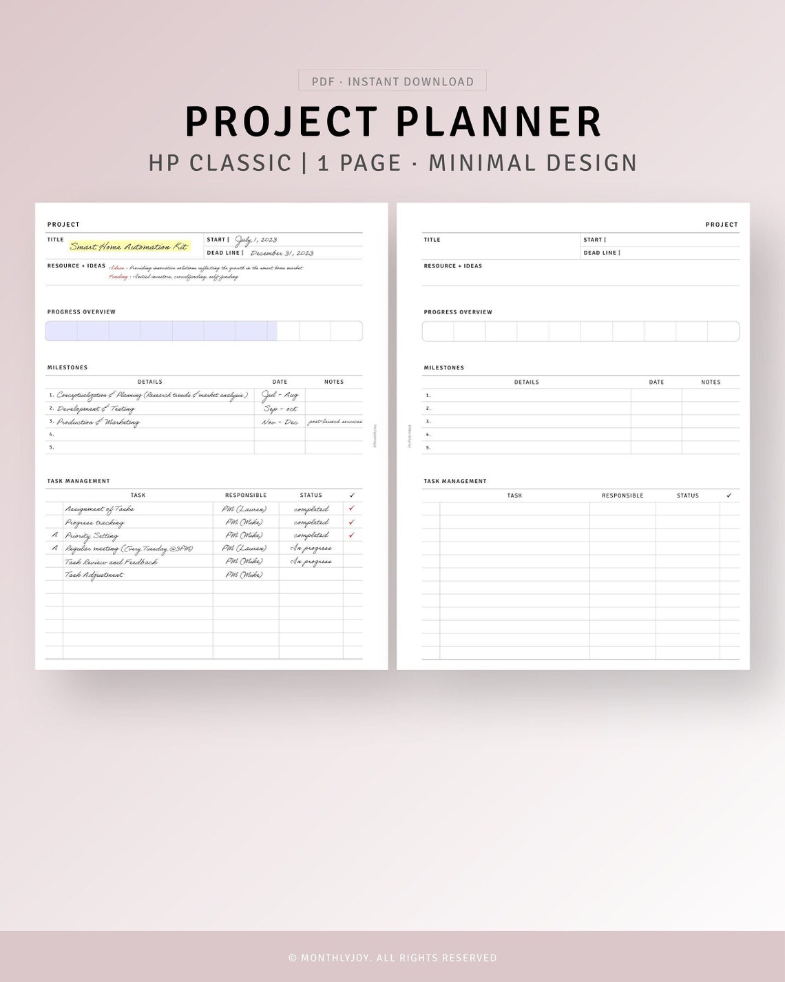 Project Planner Printable HP Classic Inserts, Work Project Management ...