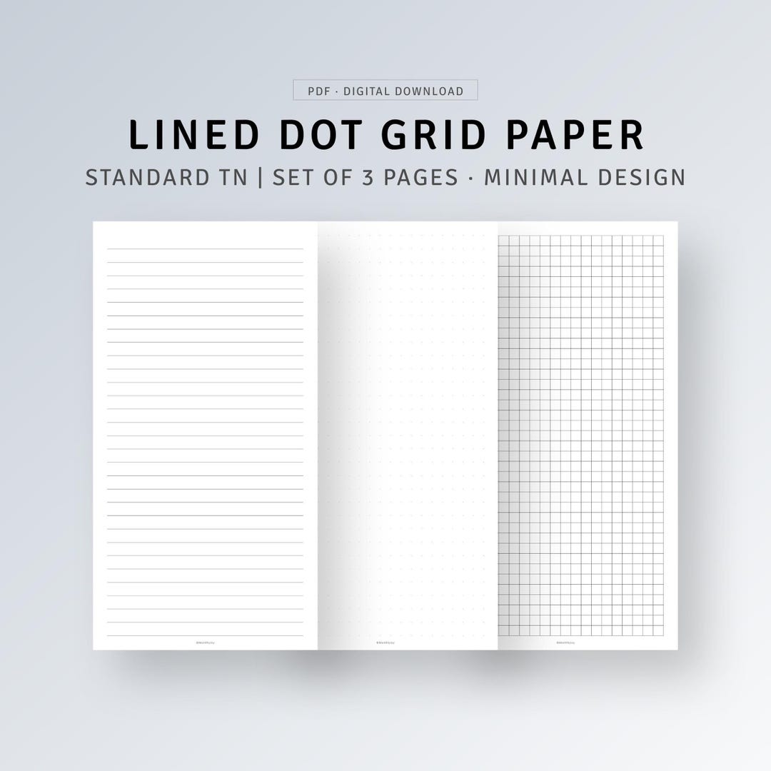 Lined Dot Grid Paper Standard TN Size Notebook Inserts Refill, Minimal ...