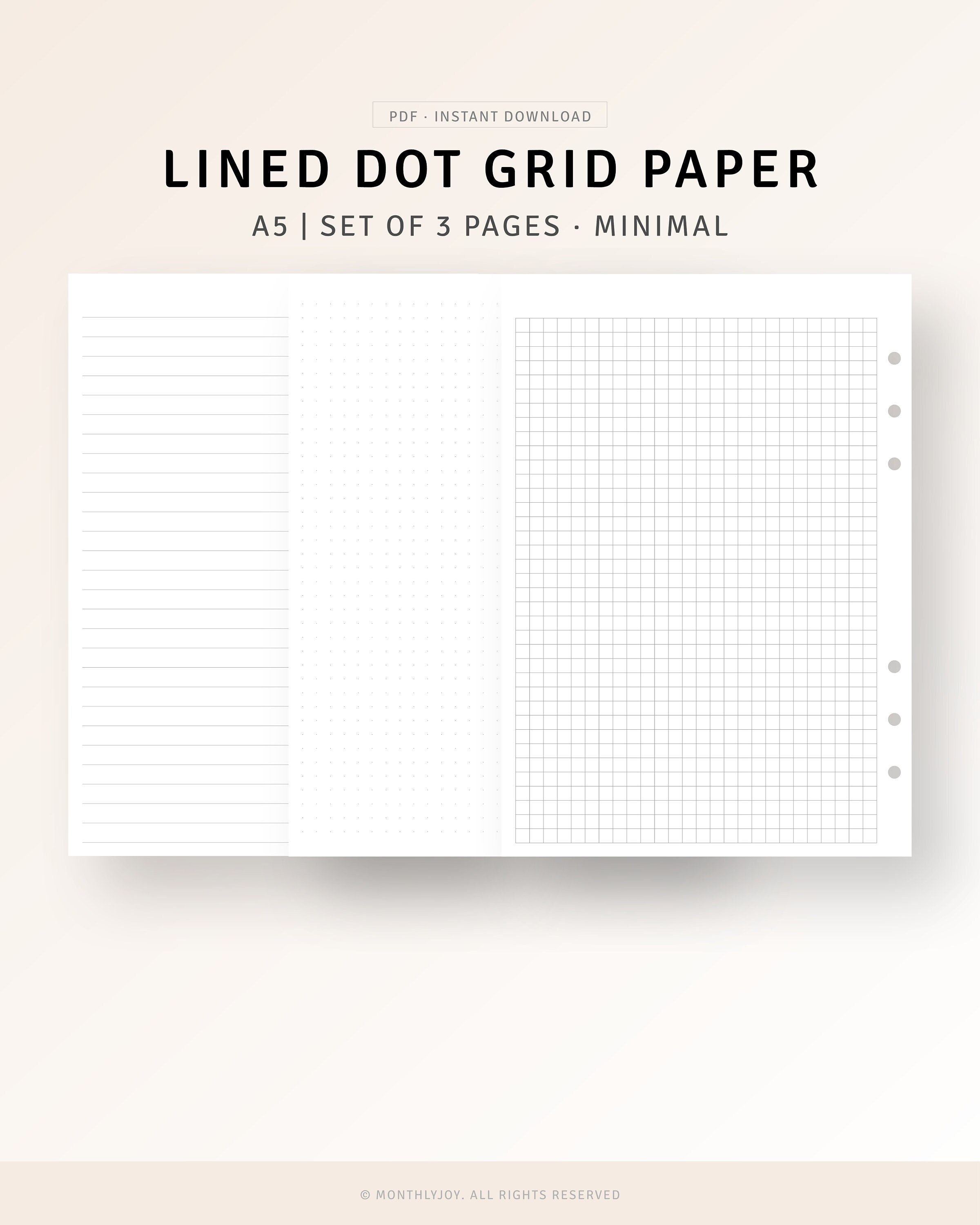 BULLET JOURNAL Dot Grid Paper, Dot Grid Paper Numbered Pages Printable,  Calligraphy Dot Grid Paper, 5mm Square Dot Grid, A4 A5 Letter PDF 