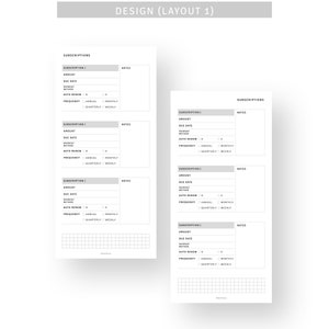 Subscription Tracker Hobonichi Weeks Inserts Printable Membership Bill