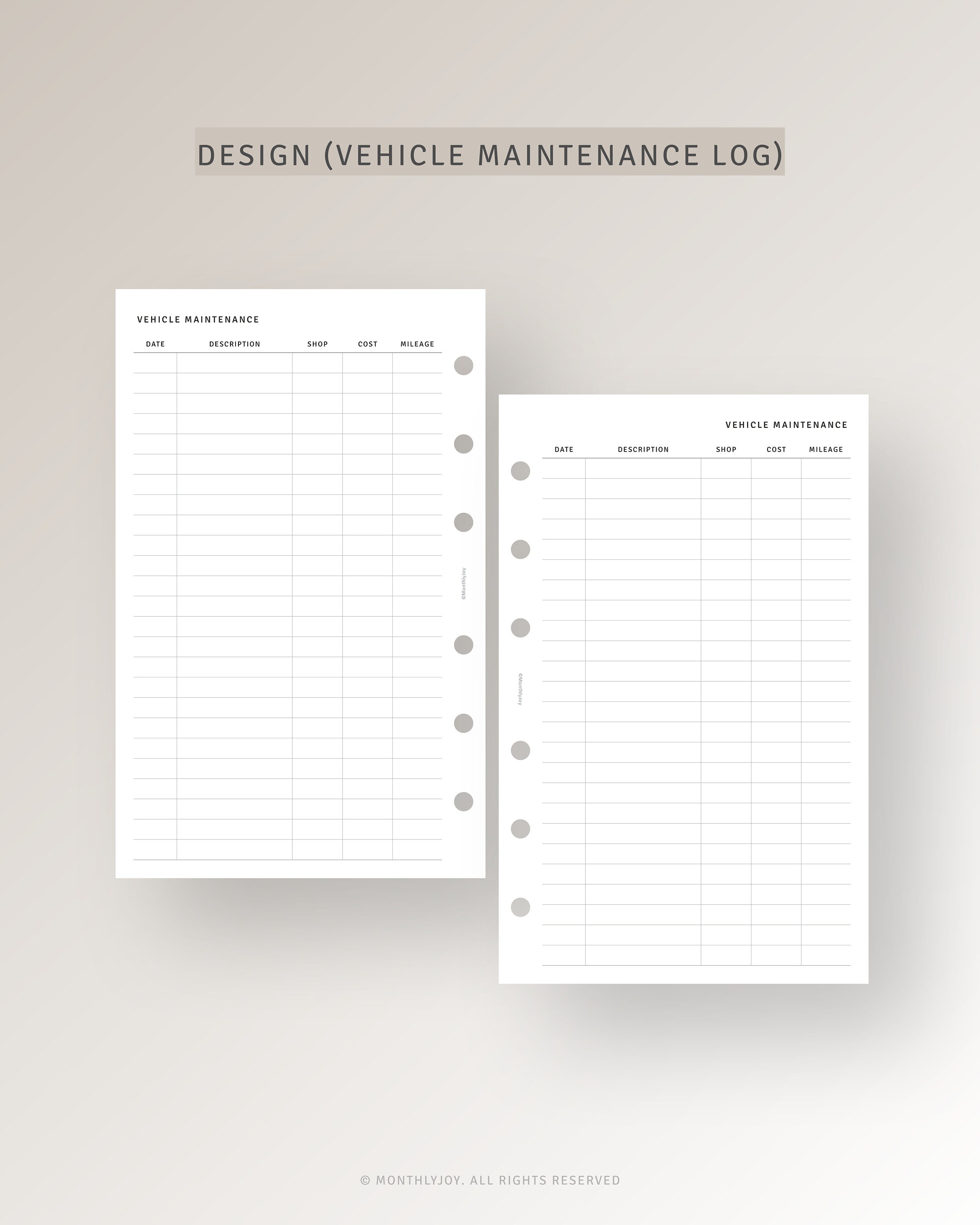 Car Maintenance Log FC Compact Inserts Printable Vehicle Service ...