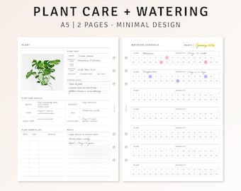 Planificador de plantas imprimible en formato A5, registro de cuidados de plantas, seguimiento del programa de riego, diario de jardinería, registro de crecimiento y trasplante, descarga digital.