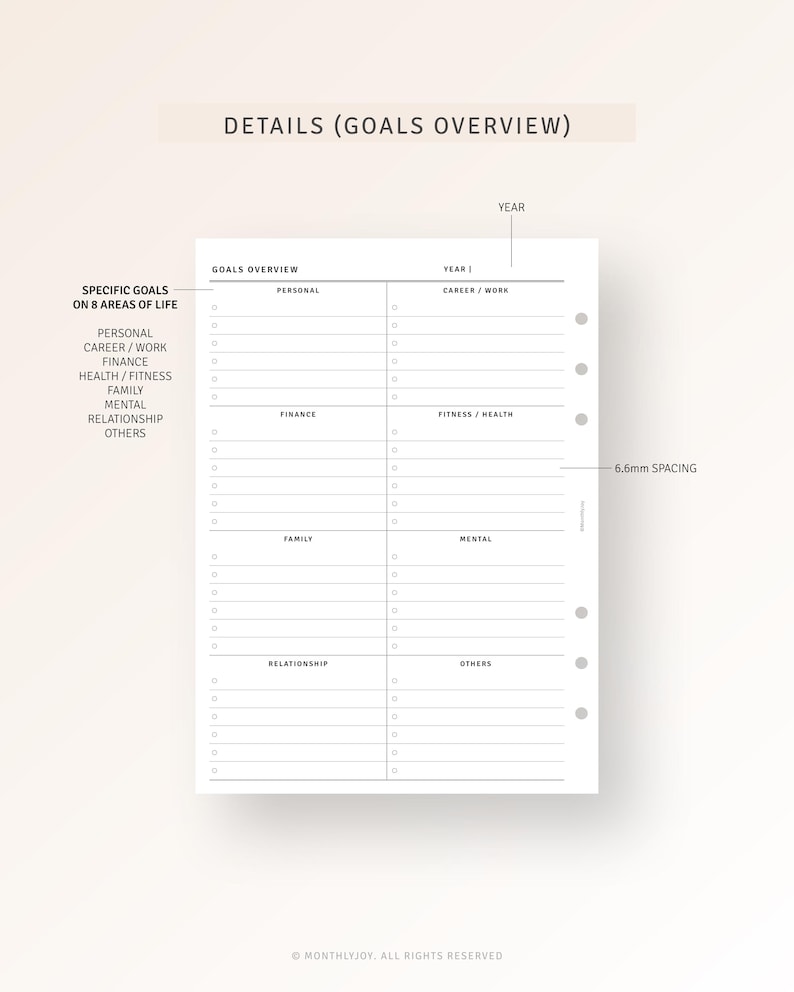 Goal Setting Planner Printable A5 Inserts, Life Goal Overview Template ...