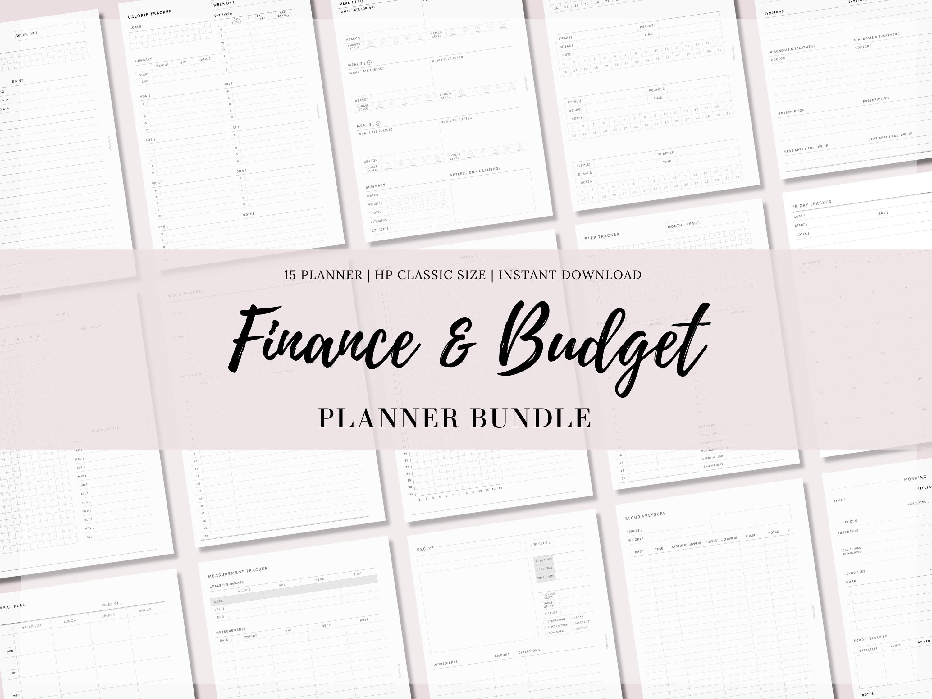 15+ Budget Finance Planner Printable Bundle HP Classic, Expense Tracker, Bill Payment Log, Savings Challenge, Debt Payoff, Digital Download