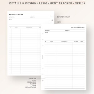 Assignment Tracker Printable A5 Ring Inserts, Student Planner Template ...