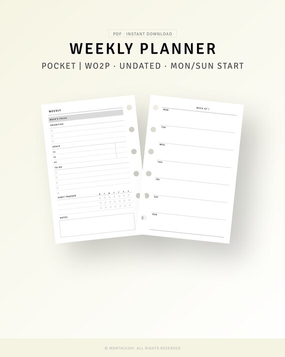 Pocket Size Printable Weekly Planner Pages Undated Weekly Etsy