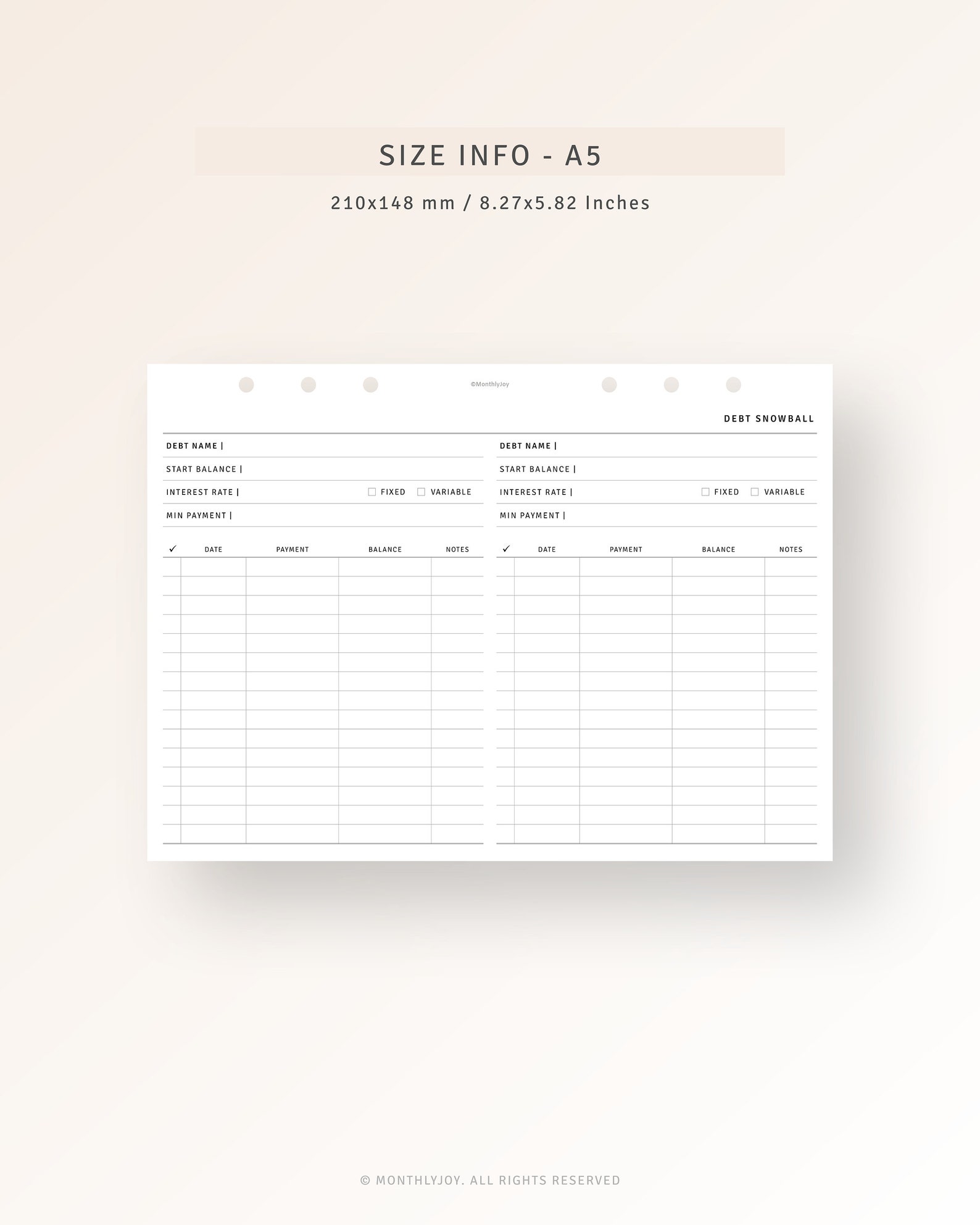 A5 Ring Debt Snowball Payment Tracker Printable Student Loan - Etsy