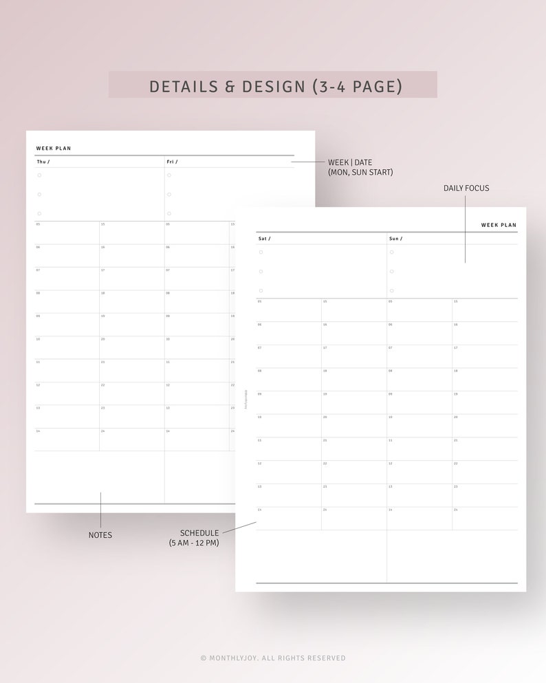 Week on 4 Pages Printable HP Classic Size Inserts, Weekly Schedule ...