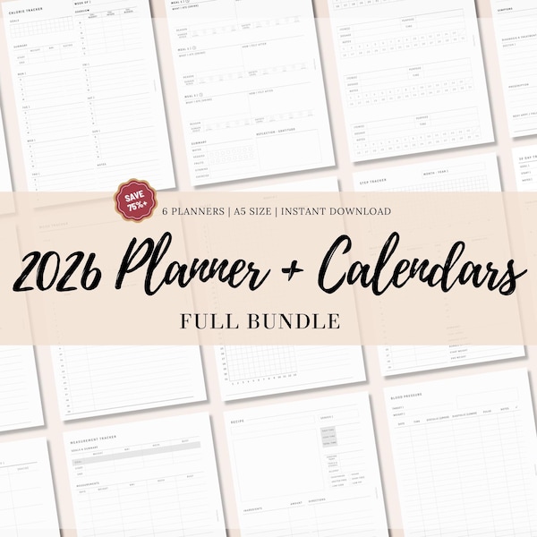 2026 A5 Planner Bundle, Ultimate Printable Inserts — Weekly, Monthly, Daily + Free Bonus Pages, Minimalist, Refill Pages, Goal, Productivity