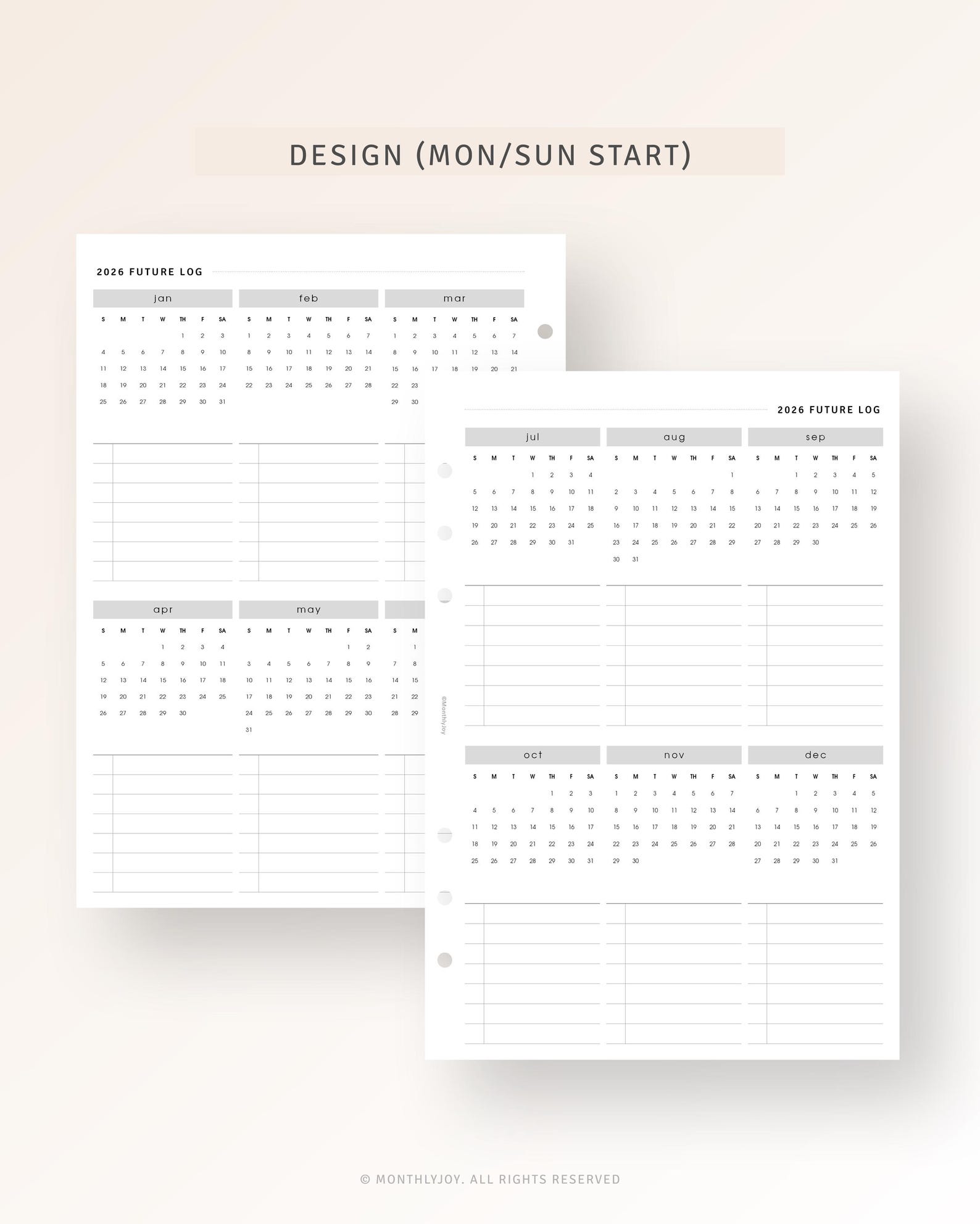 2026 Future Log Printable Insert A5, Year at a Glance Planner Refill ...