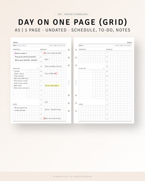 Daily Hourly Planner Printable | A5 Daily Schedule Template, Day Agenda Organizer, To do list, Productivity Planner, Daily Planning Pages