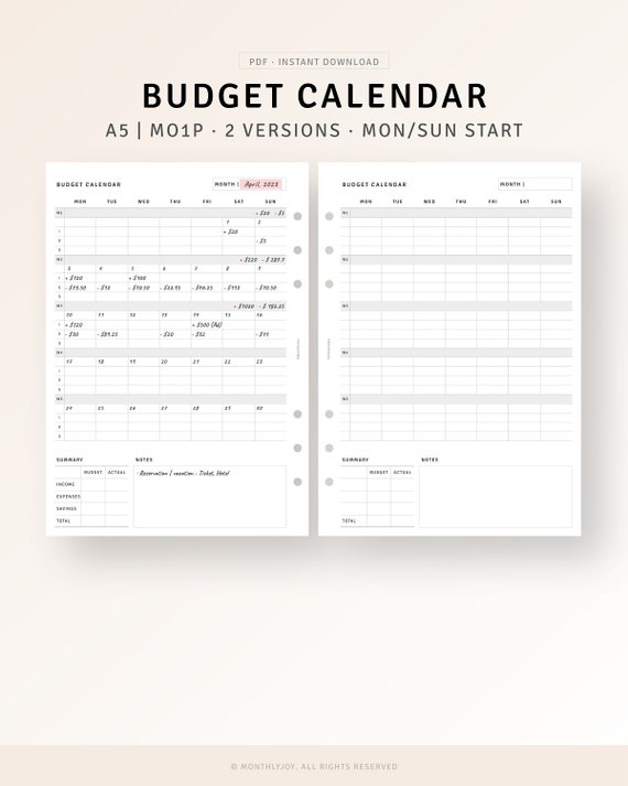 Budget Calendar Template A5 Ring Inserts Printable Income Expense Tracker, Personal  Finance, Monthly Financial Journal, Bill Payment Log PDF - Etsy