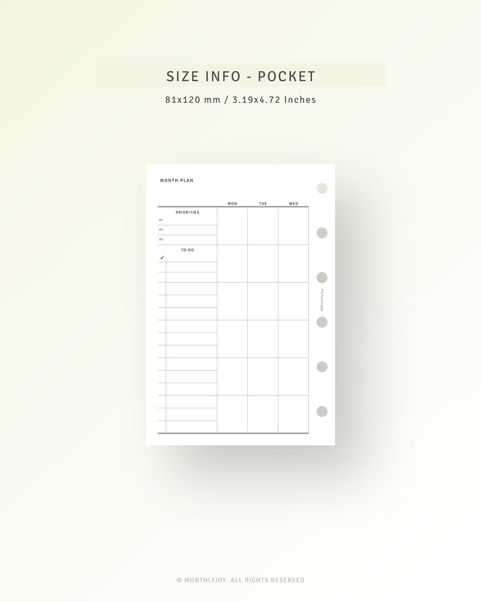 Printable Monthly Planner Pocket Planner Insert Monthly | Etsy