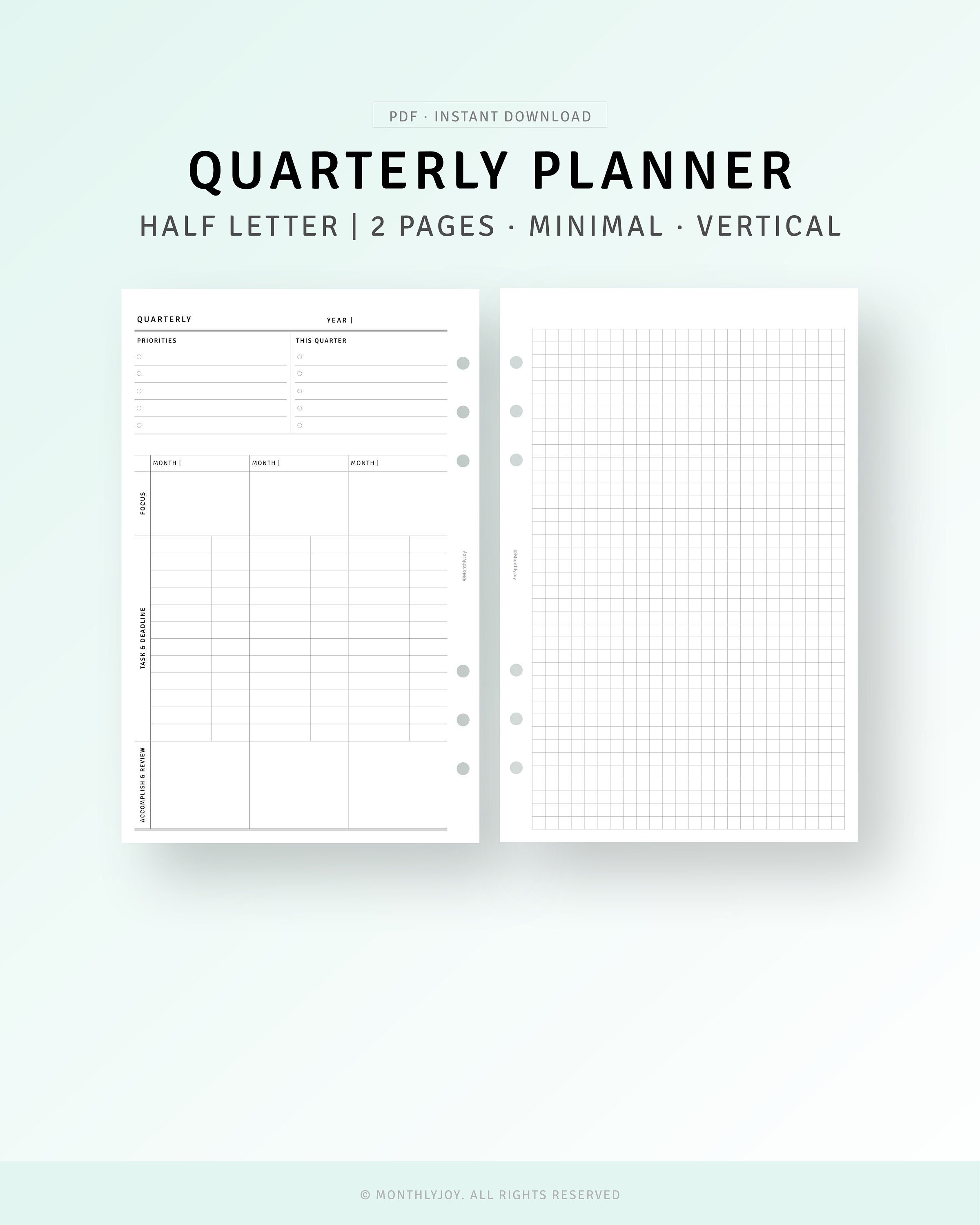 Quarterly Planner Printable Half Letter Inserts 3 Months - Etsy