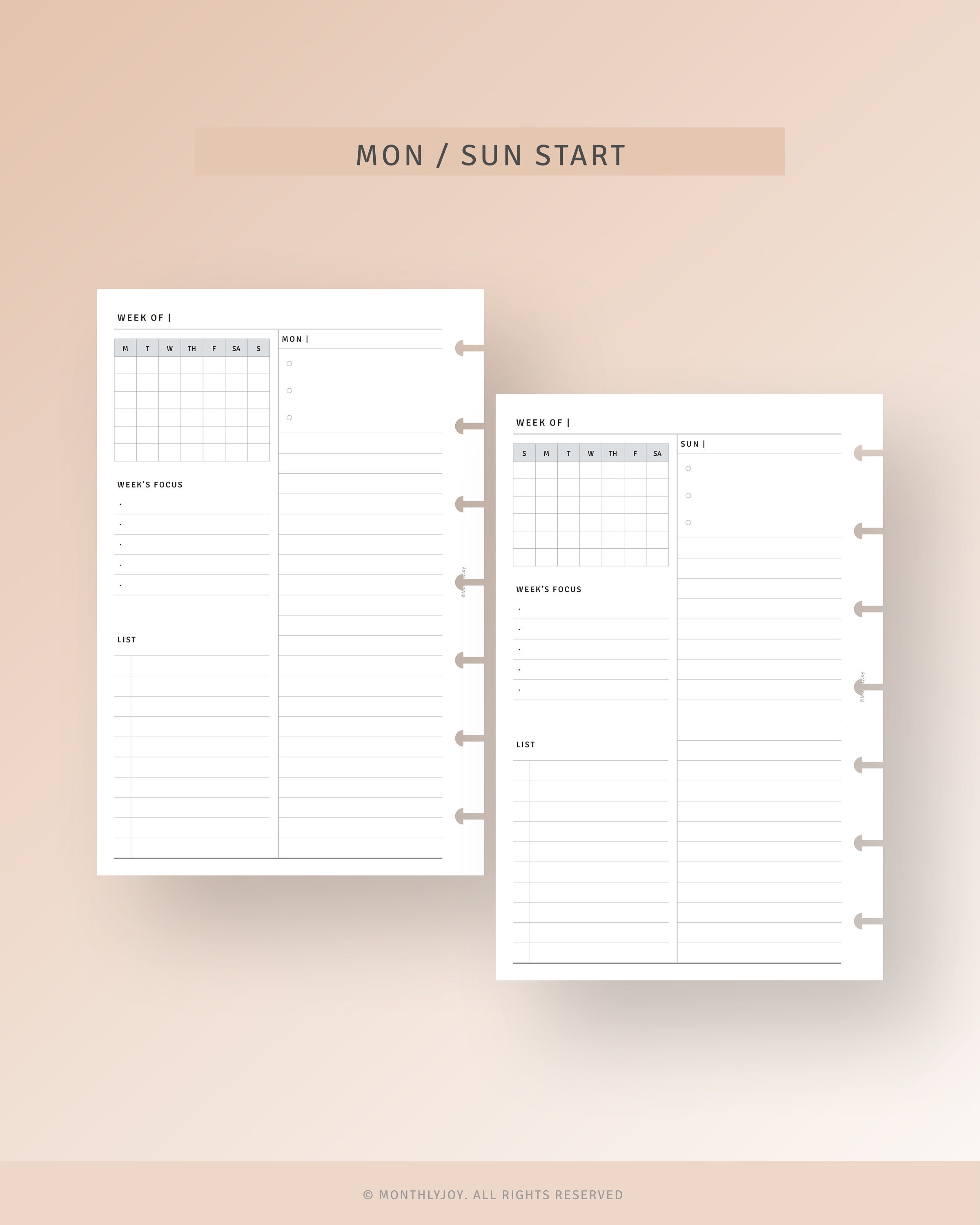 Week on 4 Pages Printable HP Mini Inserts, Undated Weekly Calendar ...