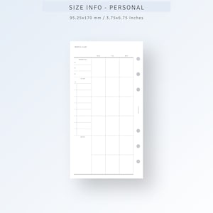 May include: A black and white printable monthly planner template with the text "MONTH PLAN" at the top. The planner is designed for personal use and measures 3.75 by 6.75 inches.