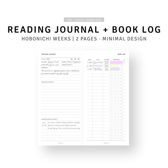 Reading Journal Printable Hobonichi Weeks Book Log, Reading Challenge Book Review Journal, Minimal Book Shelf Tracker, Digital Download