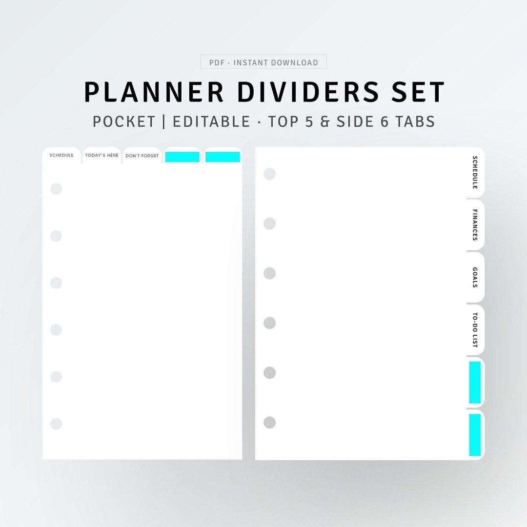 Pocket Planner Dividers Set Printable Side Top Tabs, Planner Dashboards ...