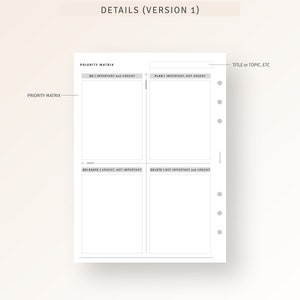 Priority Matrix Template A5 Printable Inserts, Productivity Planner ...