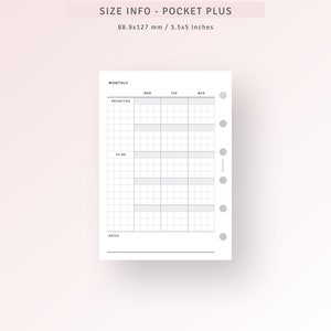 Undated Monthly Planner Pocket Plus Inserts Printable Month on 2 Pages ...