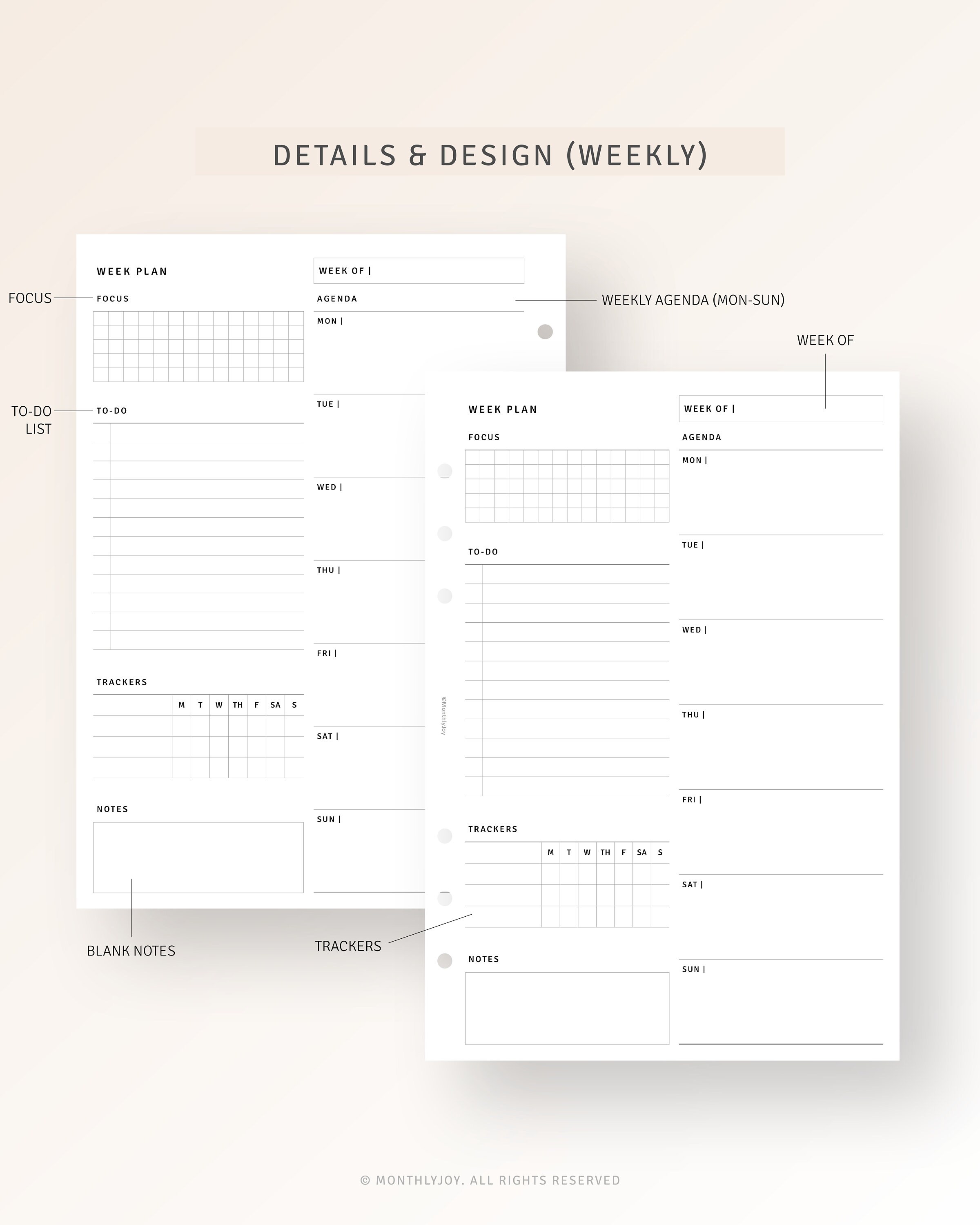 A5 Inserts, Daily Planner PDF Printable Weekly Planner Pages Undated ...