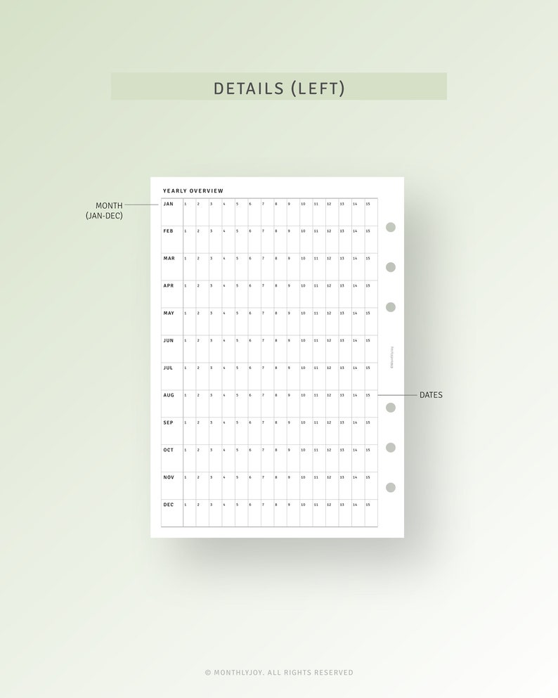 Yearly Planner Printable Personal Wide Inserts Year at A Etsy