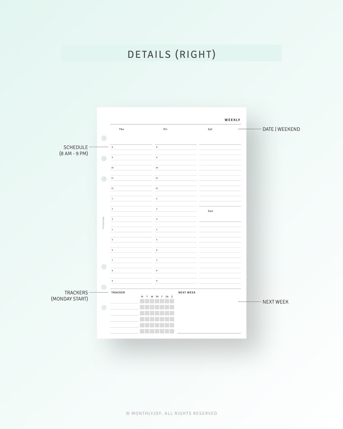 Simple Weekly Hourly Planner Printable Half Size Ring Inserts, Week ...