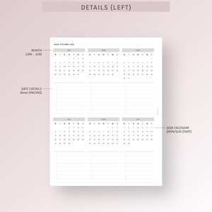 2026 Future Log Printable HP Classic Planner Inserts, Yearly Overview ...