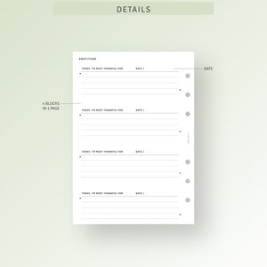 Gratitude Journal Inserts Printable Affirmation Mindfulness Journal Template, Simple Gratitude Log Planner, Personal Wide, Digital Download image 3