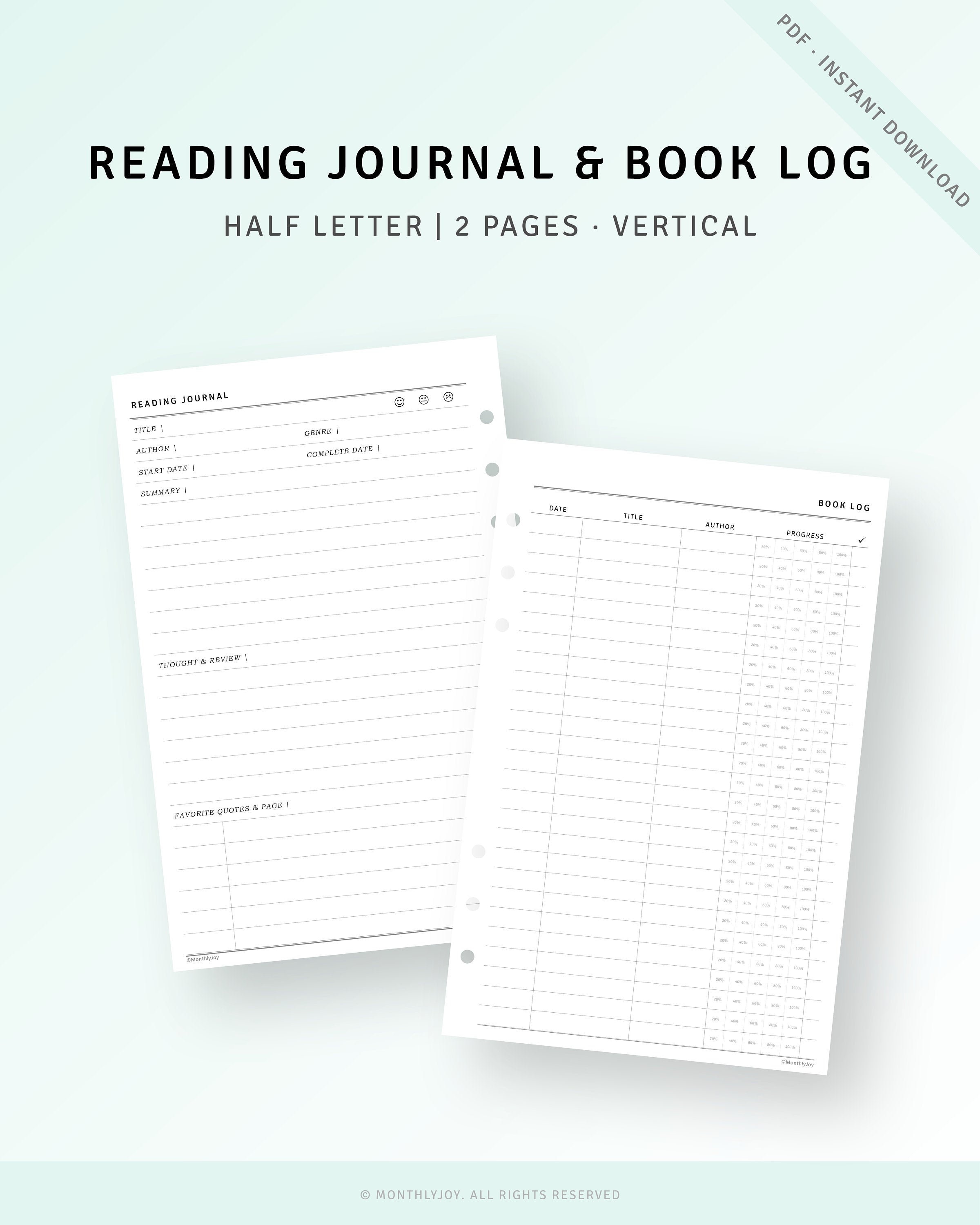 printable-reading-journal-book-log-reading-log-book-planner-etsy