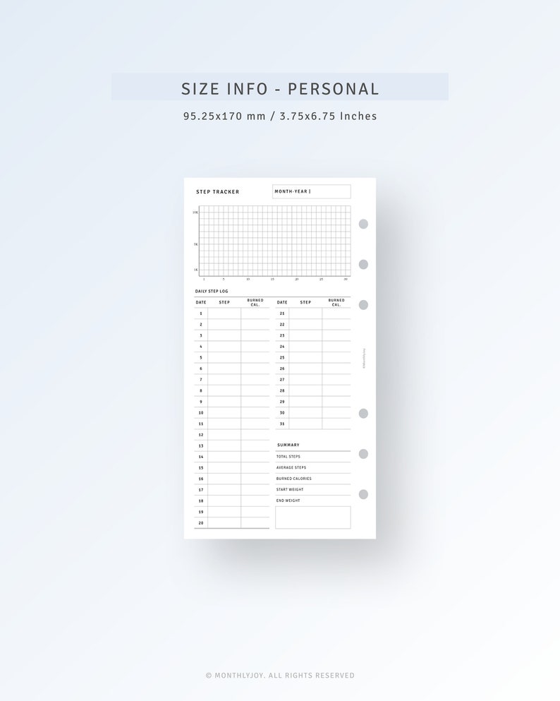 Walking Log Journal Printable Personal Size Inserts Step Log - Etsy