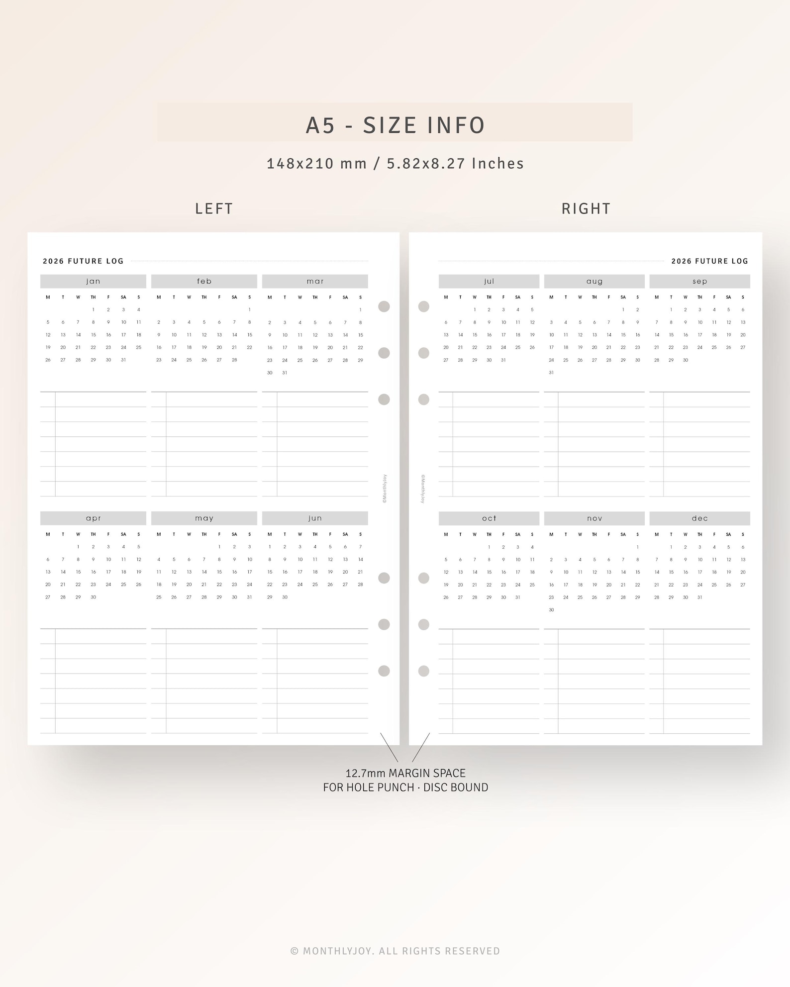 2026 Future Log Printable Insert A5, Year at a Glance Planner Refill ...