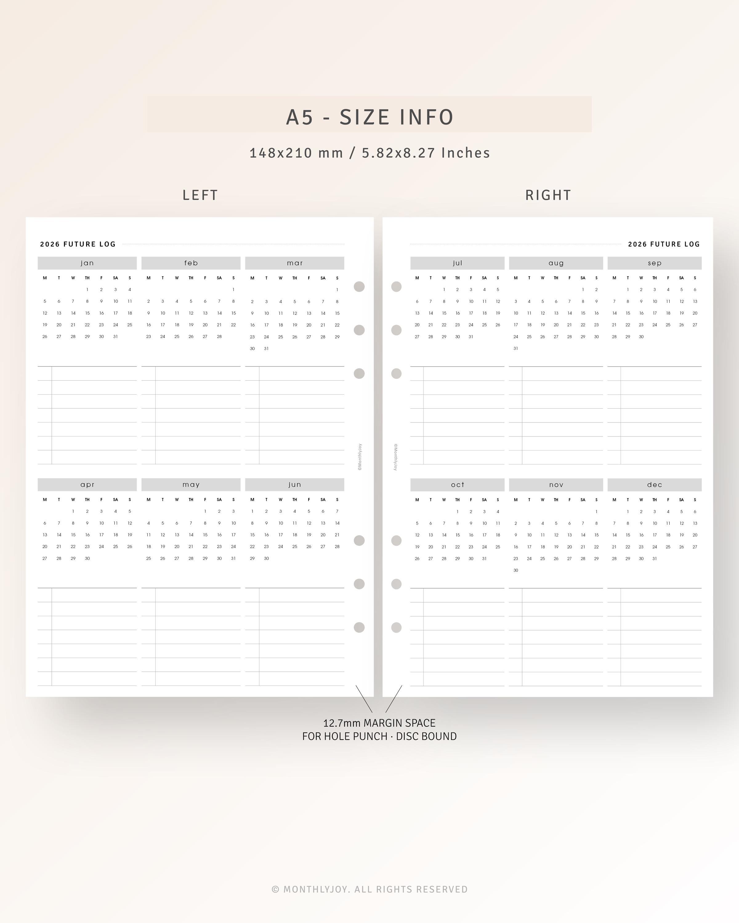 2026 Future Log Printable Insert A5, Year at a Glance Planner Refill ...
