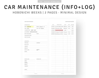Car Maintenance Hobonichi Weeks Printable Inserts Vehicle Maintenance Tracker Auto Mileage Log Sheet Car Repair List Digital Download