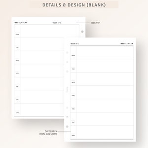 A5 Size, Week on One Page Printable Undated Weekly Planner PDF Template ...
