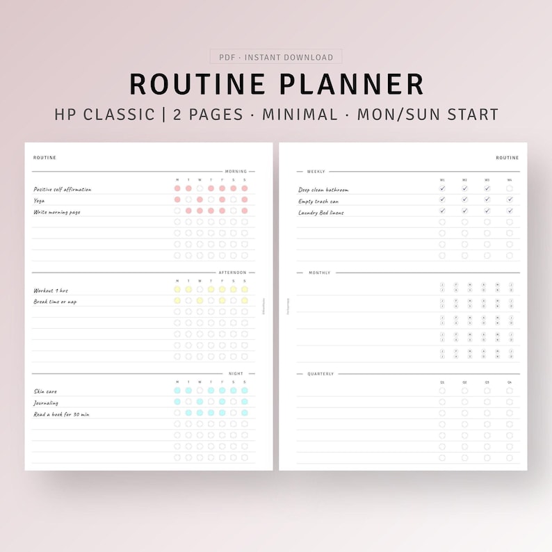 Routine Planner Printable HP Classic Inserts, Morning Night Routine ...