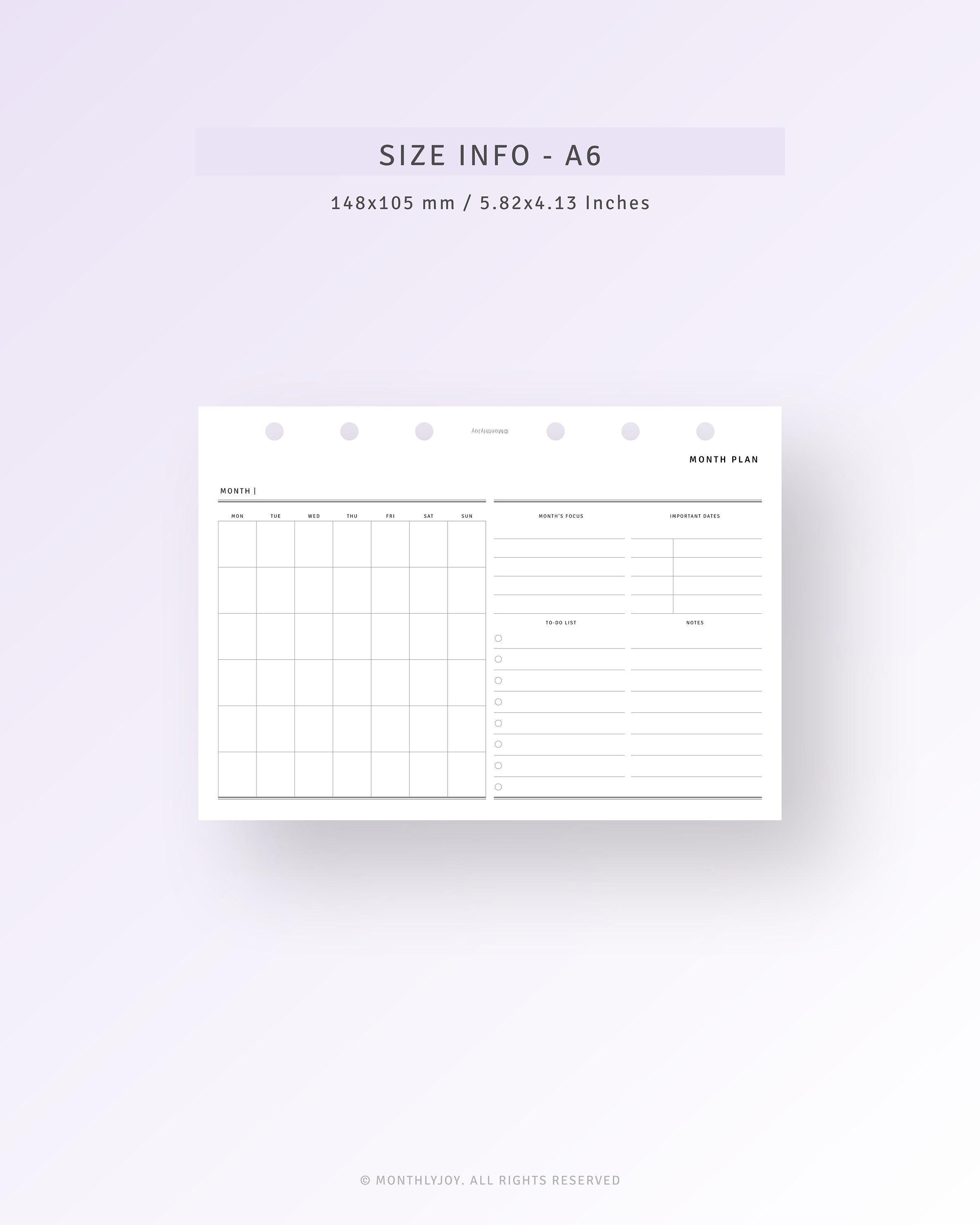 Undated Monthly Planner A6 Inserts Printable Blank Monthly Overview ...