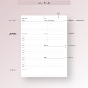 Daily Work Planner Printable HP Classic Inserts, Personal Schedule ...