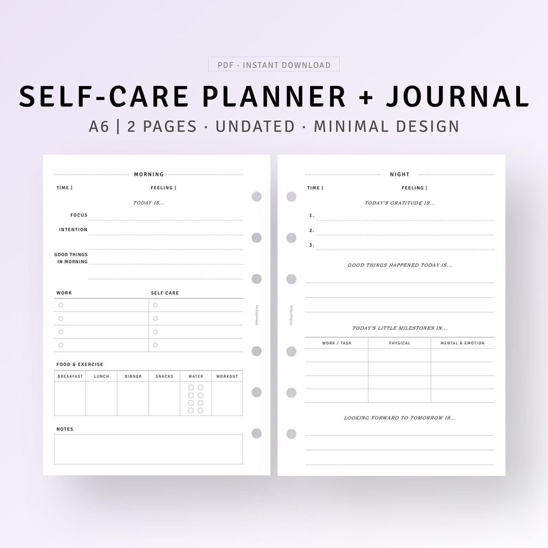 Self Care Planner Printable A6 Ring Inserts, Wellness Journal, Daily ...