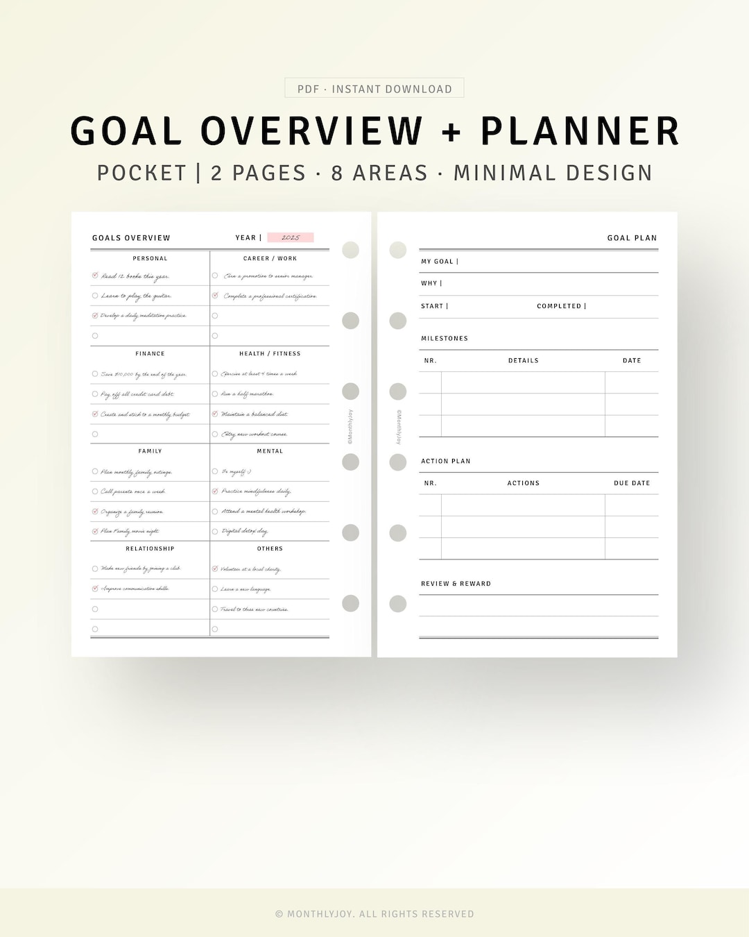 Goals Overview.pdf Goal Overviewplanner Printable Pocket Size Inserts, 8 Area Life Goal ...