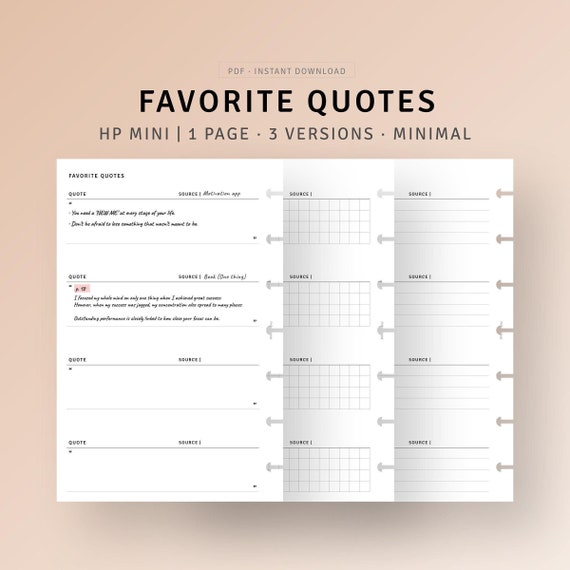 Motivational Quotes Template Printable Book Movie Quotes Journal, Bible Verses Tracker, Positive Mindset Quotes Planner, HP Mini Inserts PDF