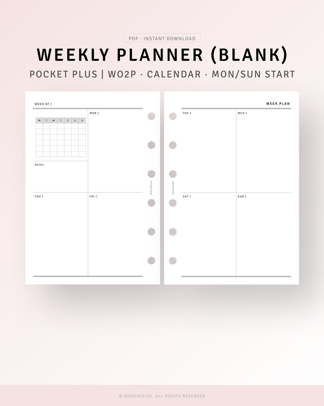minimalist-weekly-planner-printable-pocket-plus-inserts-undated-weekly-calendar-template-pocket-xl-inserts-blank-weekly-agenda-layout-etsy