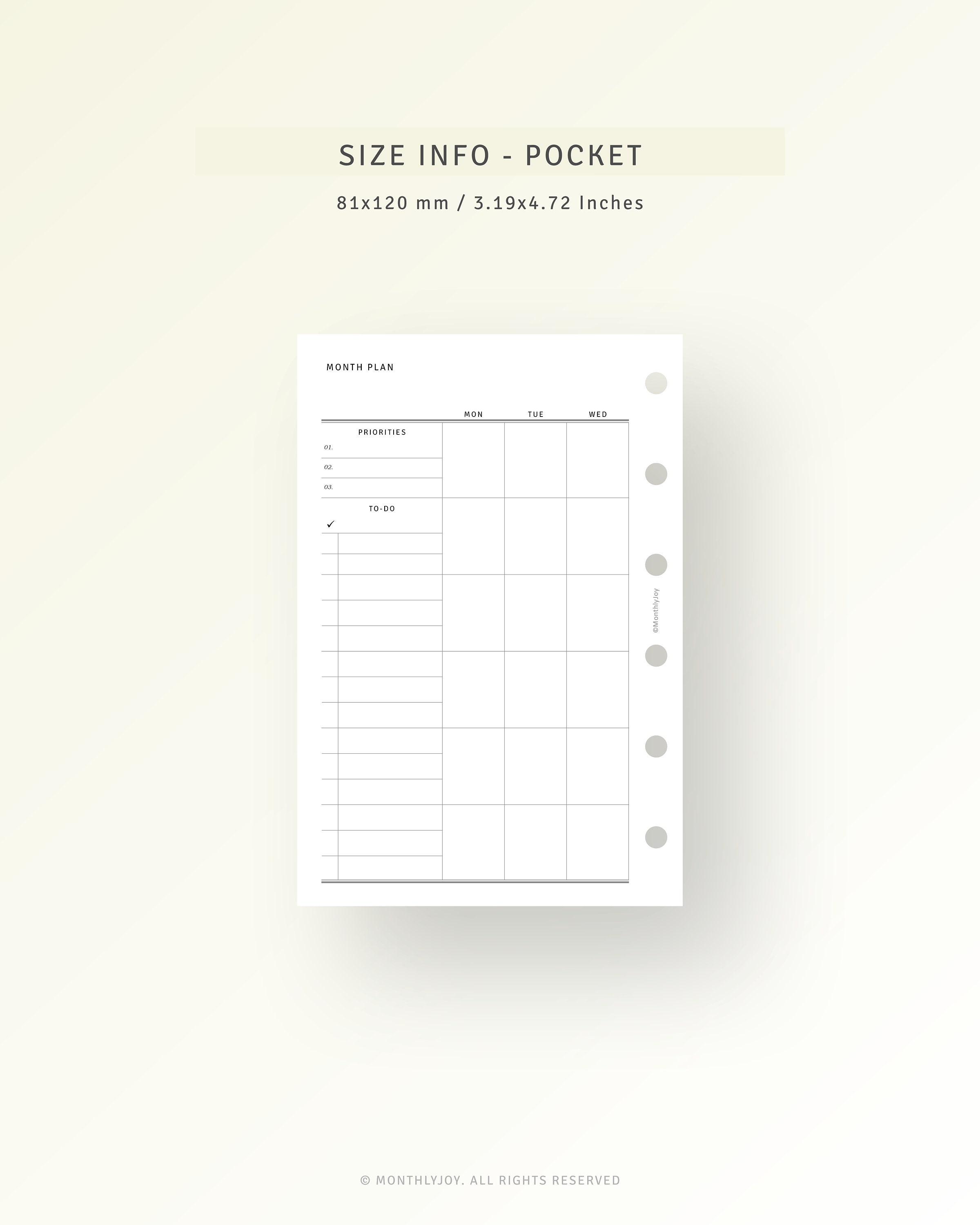 Undated Monthly Planner Printable Pocket Ring Inserts, Simple Calendar ...