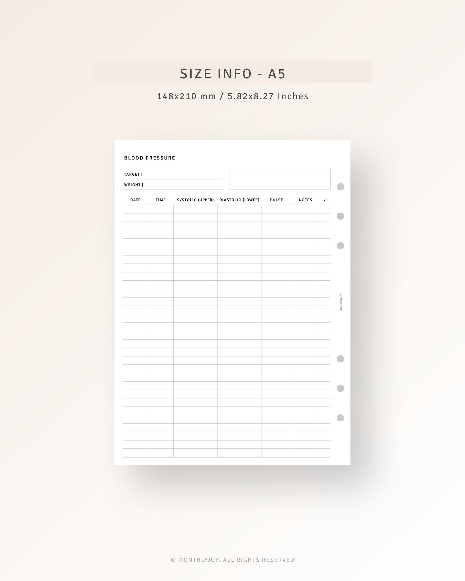 Blood Pressure Log Printable A5 Planner Inserts Daily Blood - Etsy