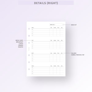 Calorie Tracker A6 Inserts Printable Food Diary Journal Template, Daily ...