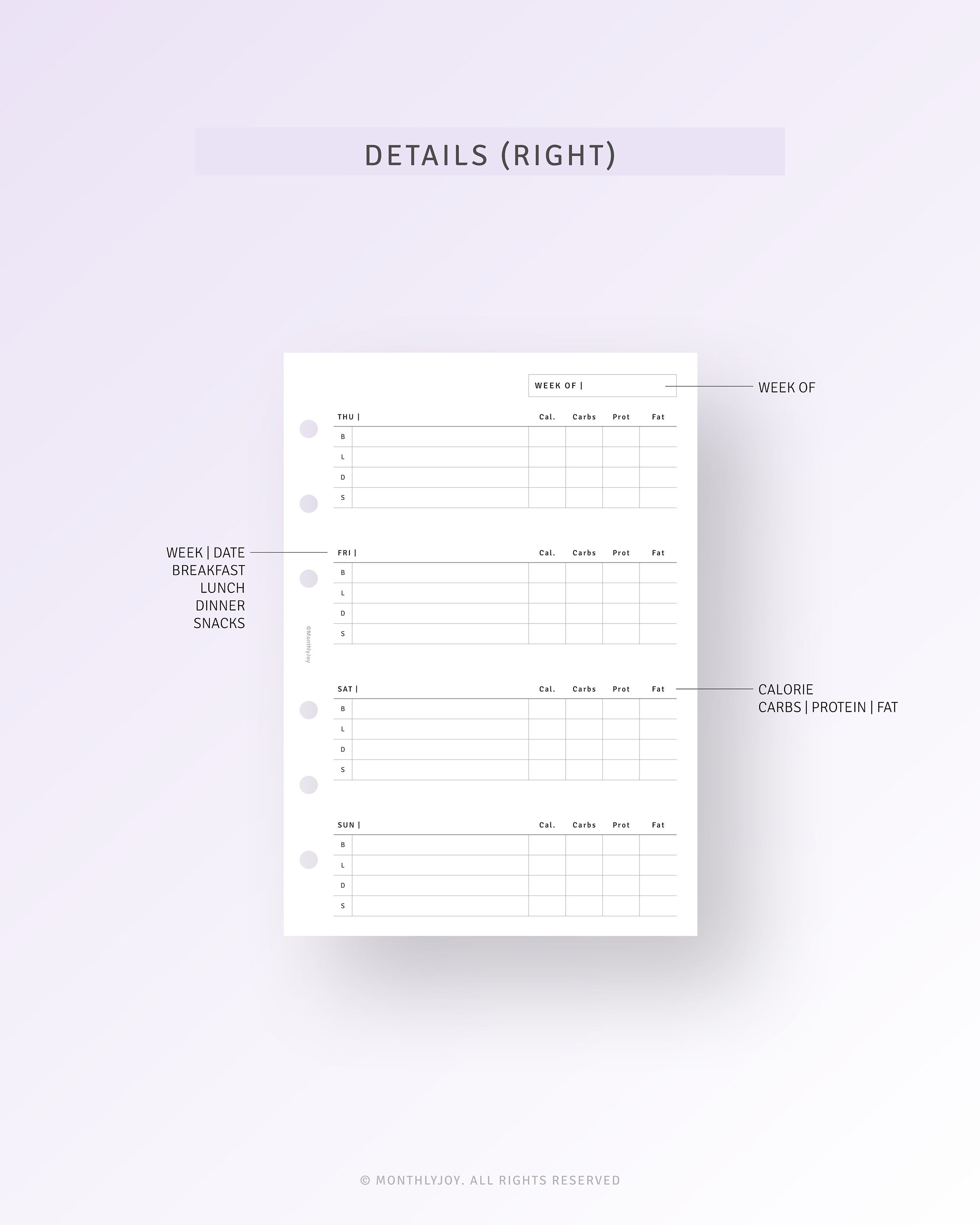 Calorie Tracker A6 Inserts Printable Food Diary Journal Template, Daily ...