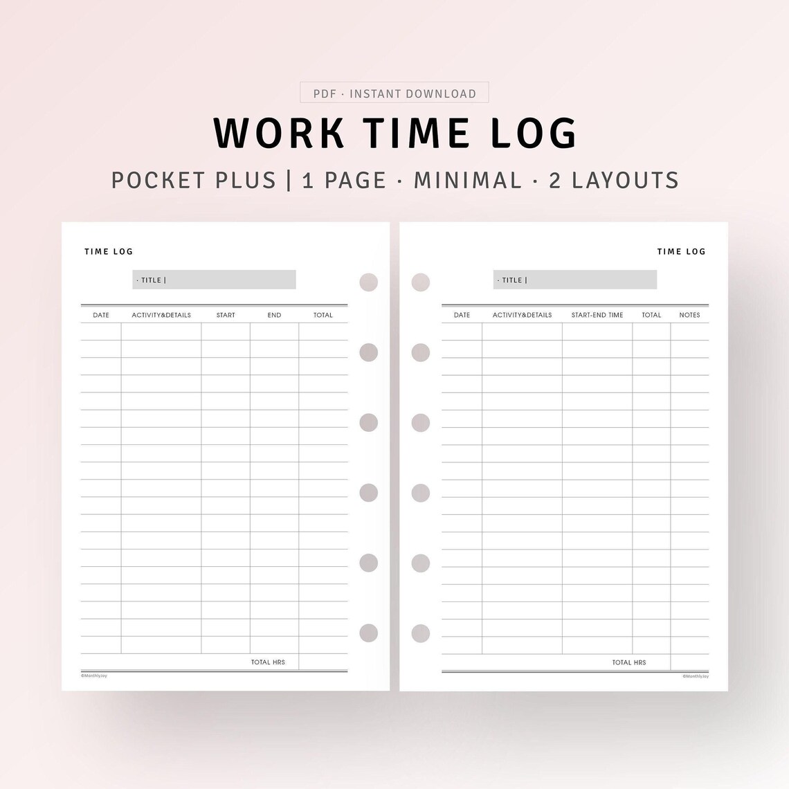 Time Insert Paper Work Time Log Pocket Plus Inserts Printable Employee Time Card ...
