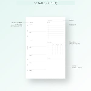 Pode incluir: Um planejador de agenda semanal com um layout em branco para notas e uma se&ccedil;&atilde;o de rastreamento. O planejador tem uma se&ccedil;&atilde;o para uma agenda semanal, uma lista de tarefas pendentes e um rastreador. O planejador foi projetado para ajud&aacute;-lo a se manter organizado e no caminho certo.